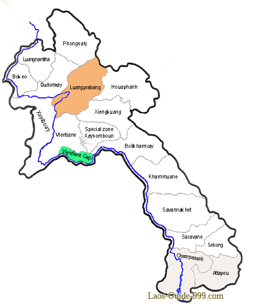 Laos map - Map of Laos and its attractions places