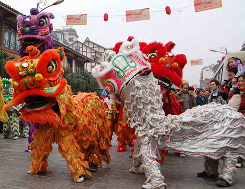 Chinese New Year - 2 Chinese Lion, white and orange
